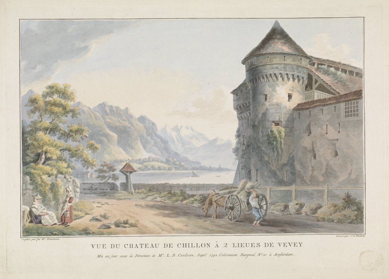 西庸城堡的视图 Vue du Chateau de Chillon à 2 lieues de Vevey（物品上的标题） 作者 扬·杰拉德·沃尔多普
