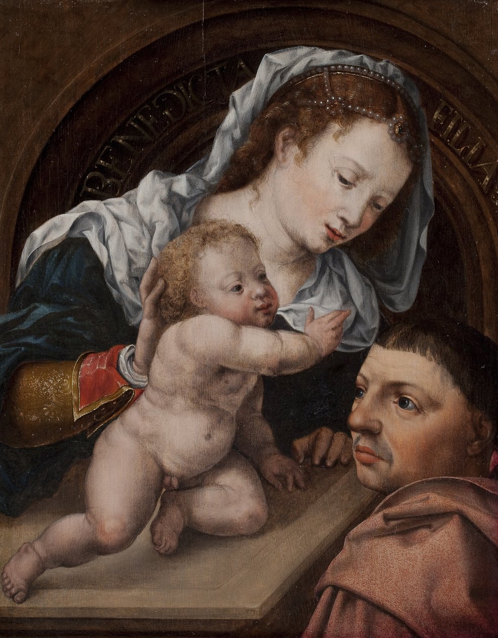与儿童耶稣在一起的玛丽亚和画的捐赠者 作者 扬·高萨特（Jan Gossaert）