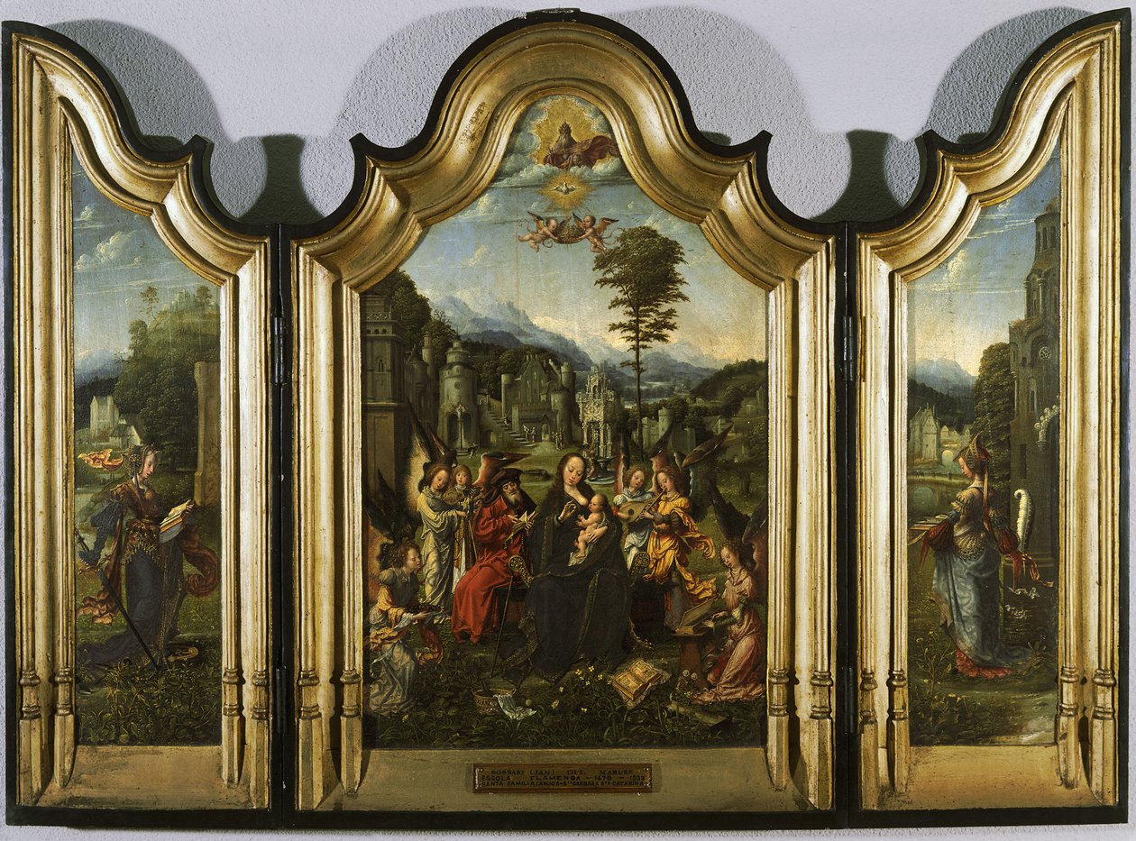 圣家族与圣凯瑟琳和圣芭芭拉三联画c。 1505 作者 扬·高萨特（Jan Gossaert）