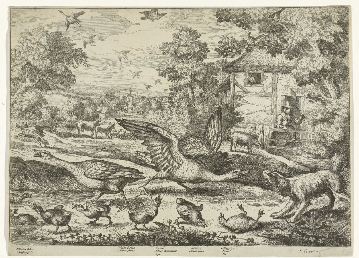 两只大雁护雏的风景画 作者 扬·格里菲（I）
