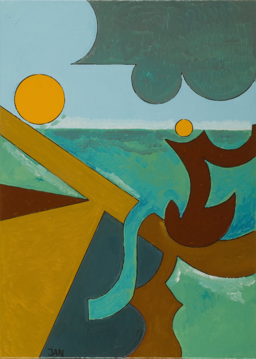 钓鱼者与大鱼搏斗，2009年（布面油画） 作者 扬·格罗内伯格