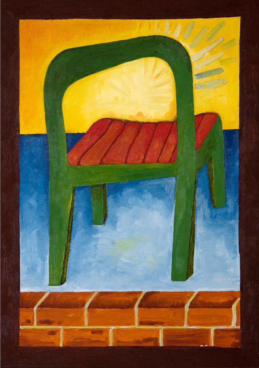 空中的椅子，2005（木板油画） 作者 扬·格罗内伯格