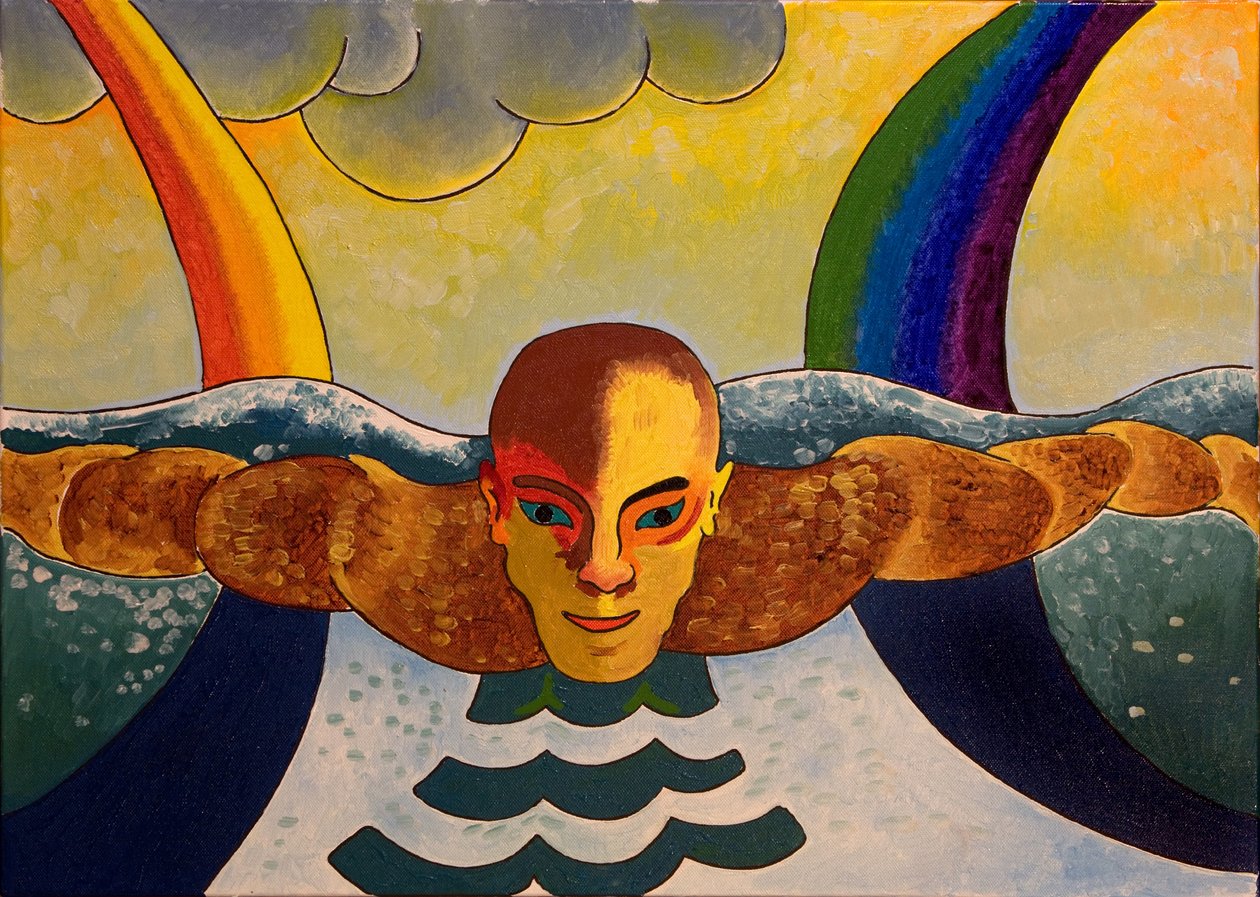在温暖的海洋中漂流，2007年（布面油画）。 作者 扬·格罗内伯格