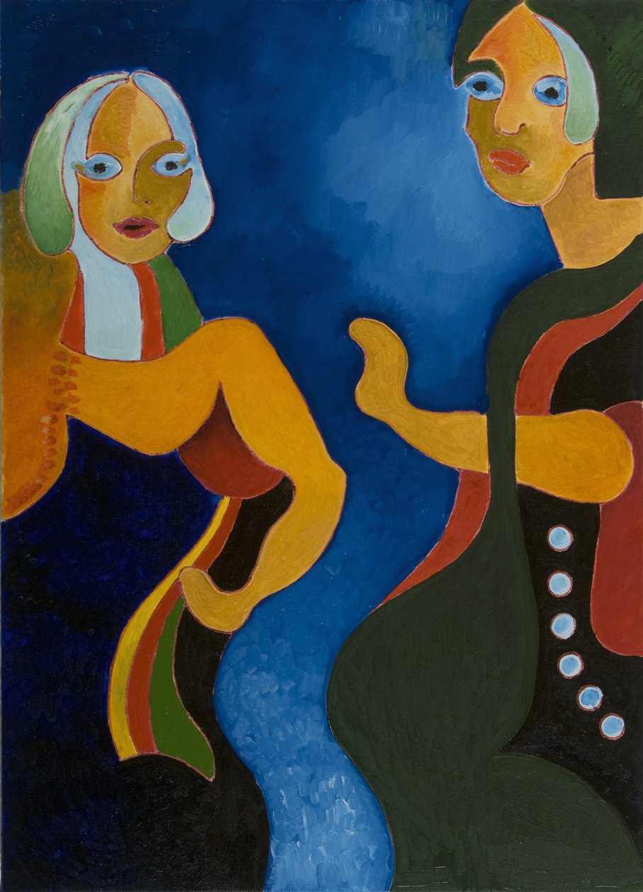 老年妇女告诫年轻妇女，2008年（布面油画） 作者 扬·格罗内伯格