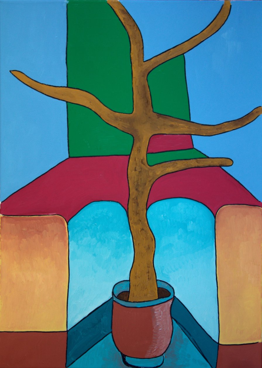 盆景没有被浇水，2009年（布面油画） 作者 扬·格罗内伯格