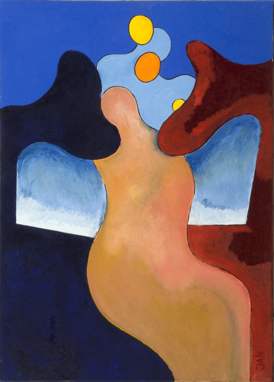 翅膀受伤的女人，2009年（布面油画）。 作者 扬·格罗内伯格