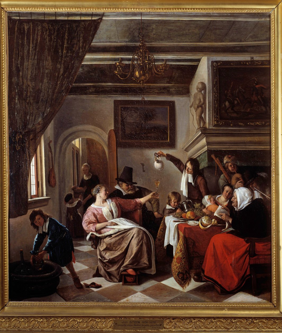 随着老歌，小孩子们在推特上发表了 Jan Steen (1626-1679) 1663 Sun 的画作。 0,94x0,81 m 蒙彼利埃，法布尔博物馆 作者 扬·哈维克斯（Jan Havicksz）。斯汀