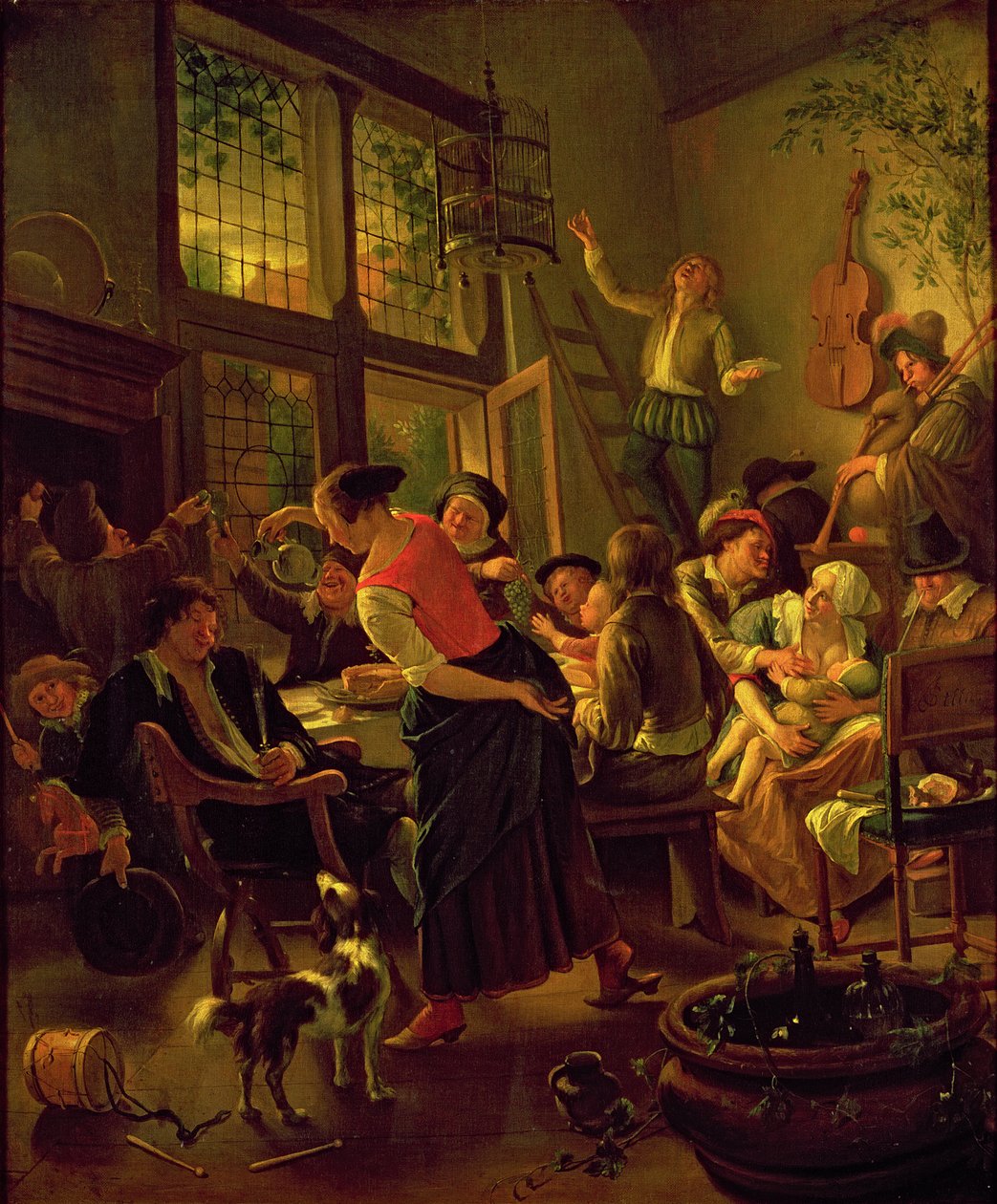 家庭餐（布面油画） 作者 扬·哈维克斯（Jan Havicksz）。斯汀