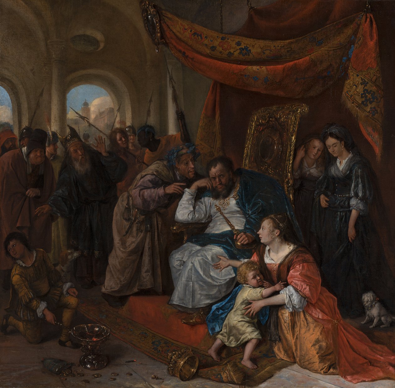 摩西和法老王冠，约1670年 作者 扬·哈维克斯（Jan Havicksz）。斯汀