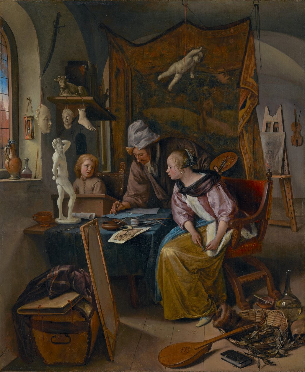 绘画课》，约 1665 年（油画板） 作者 扬·哈维克斯（Jan Havicksz）。斯汀