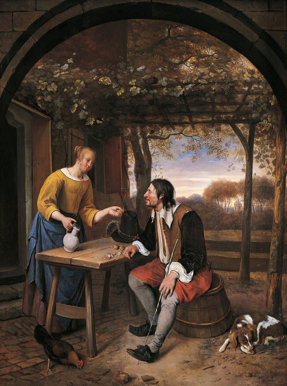 旅行者的休息，扬-斯蒂恩（1626-1679）著 作者 扬·哈维克斯（Jan Havicksz）。斯汀