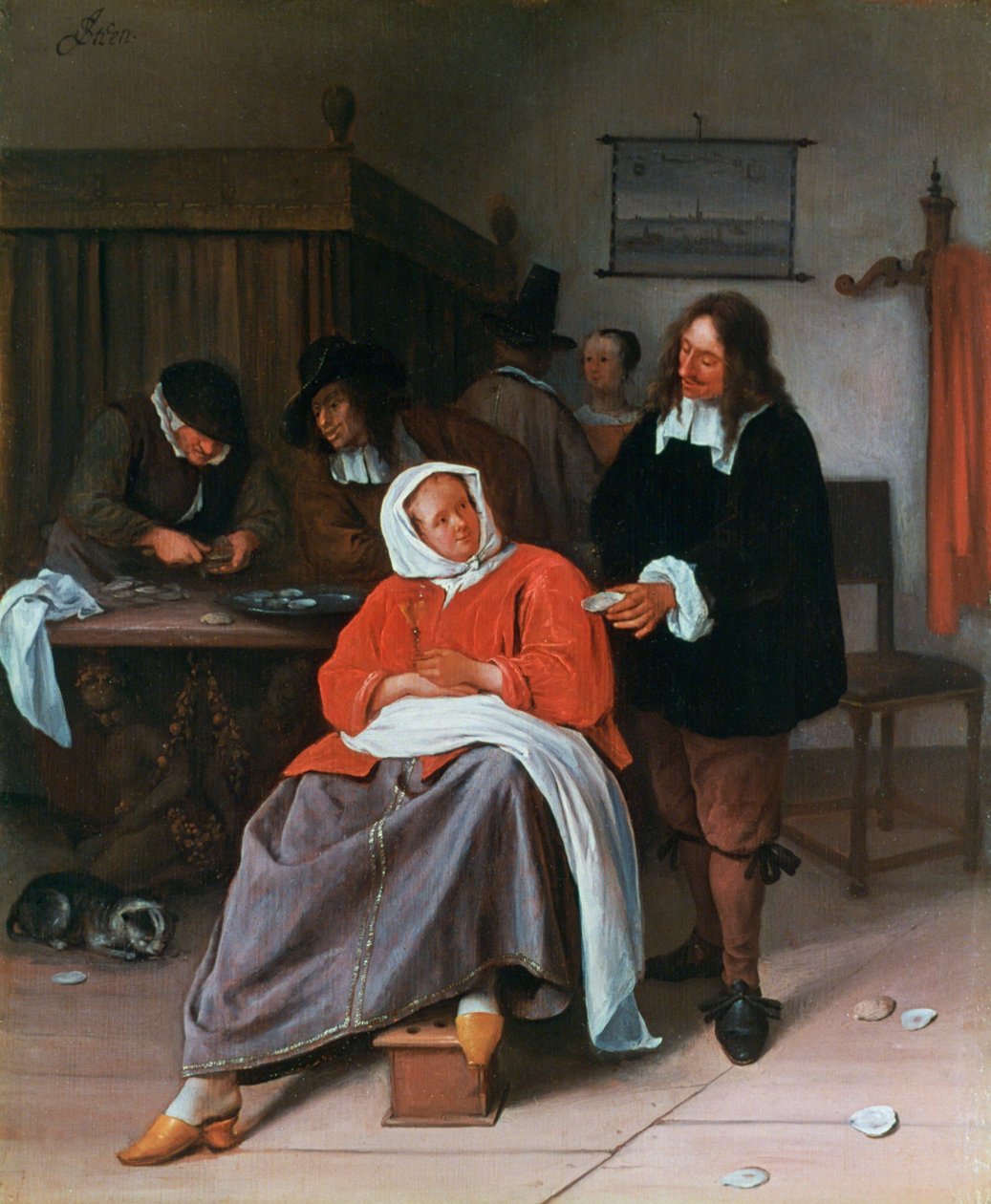 一个向女人提供牡蛎的男人，c1660-1665 作者 扬·哈维克斯佐恩·斯汀