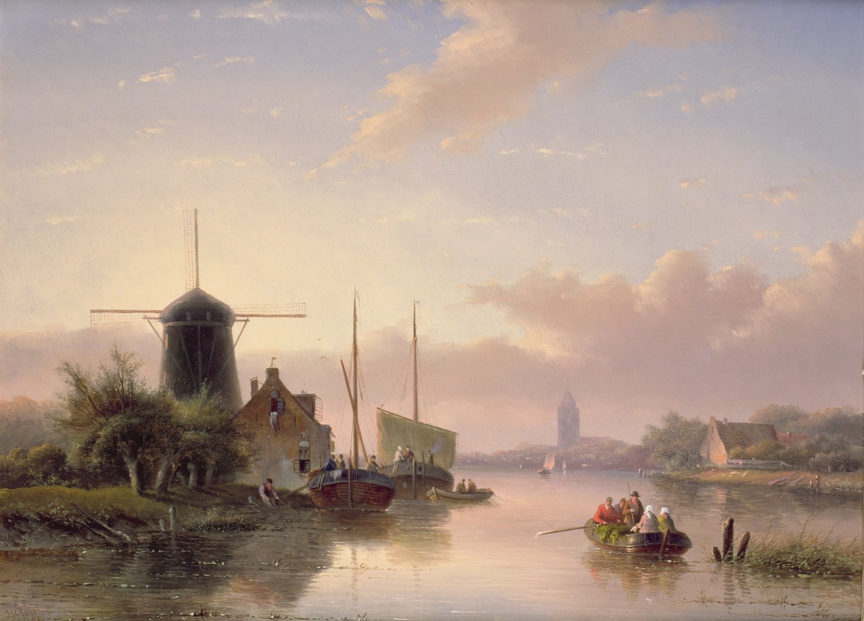 1858年日落时的夏日风景 作者 扬·雅各布·斯波勒