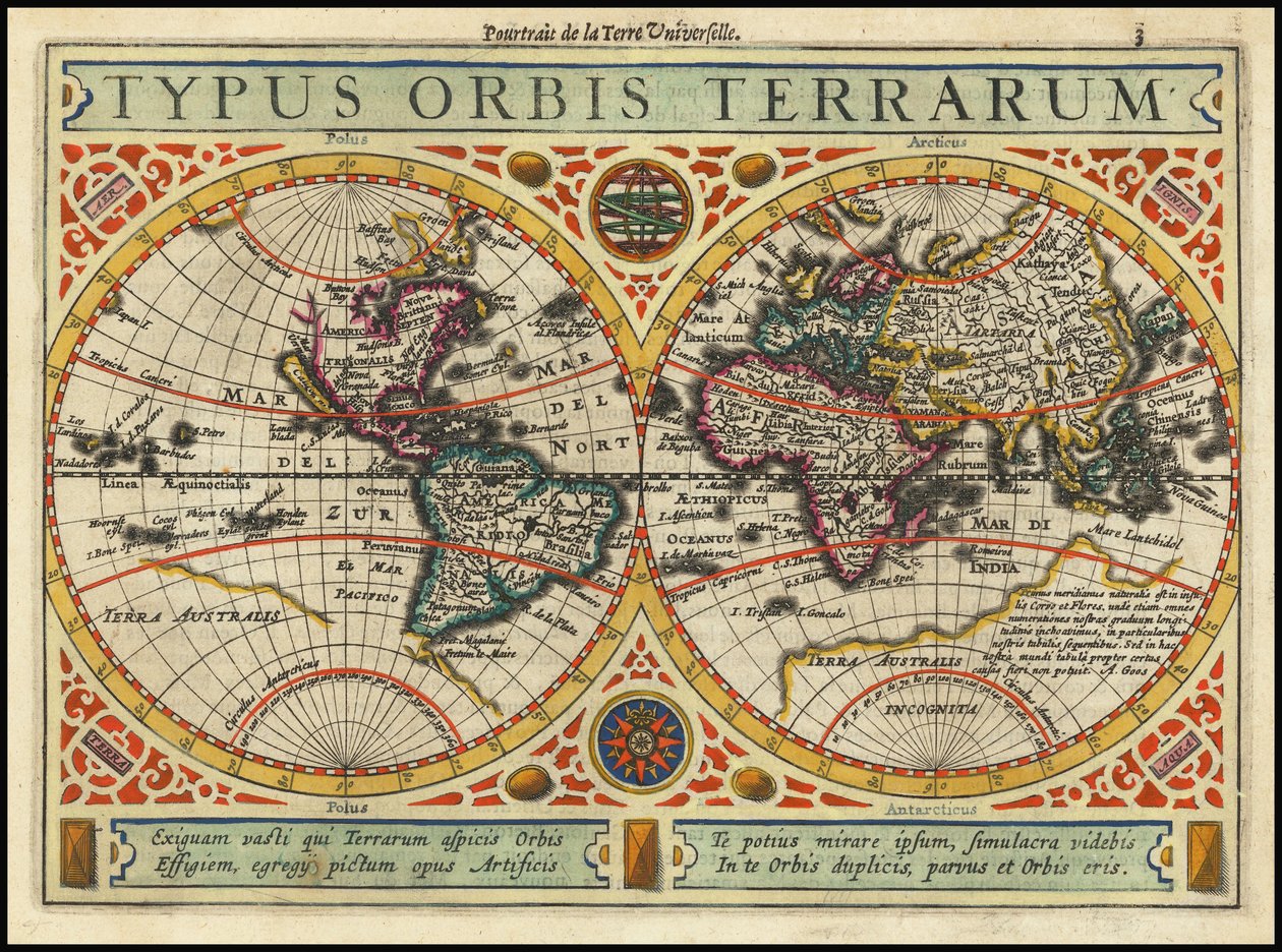 1631 年地图 - Typus Orbis Terrarum 作者 扬·詹森纽斯（Jan Janssonius）