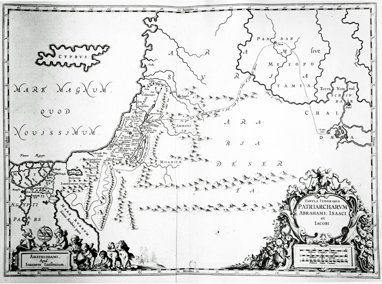 1652年亚伯拉罕，以撒和雅各的旅行地图 作者 扬·詹森纽斯（Jan Janssonius）