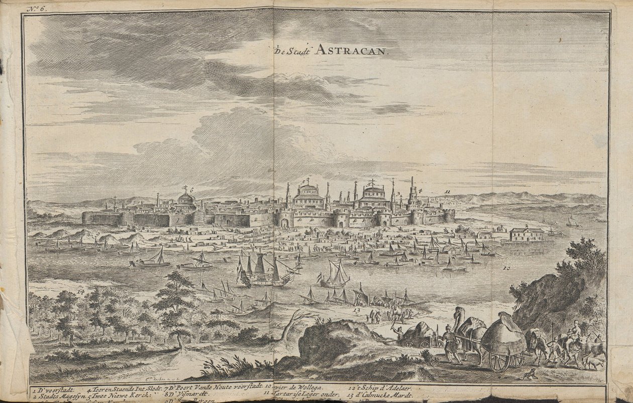 阿斯特拉罕（Astrakhan）自：三个重要旅程，1675年 作者 Jan Jansz。斯特鲁斯
