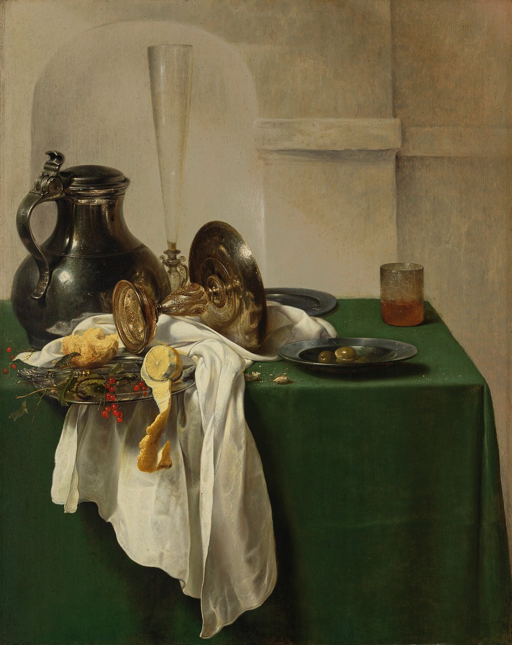 桌上的锡壶和银老千 作者 Jan Jansz den Uyl