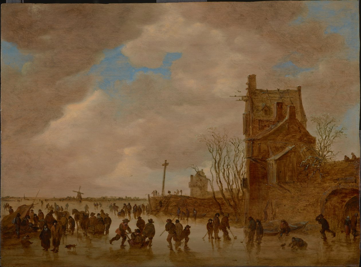 桥塔前的冰雪之乐，1655年 作者 Jan Josefsz Goyen van