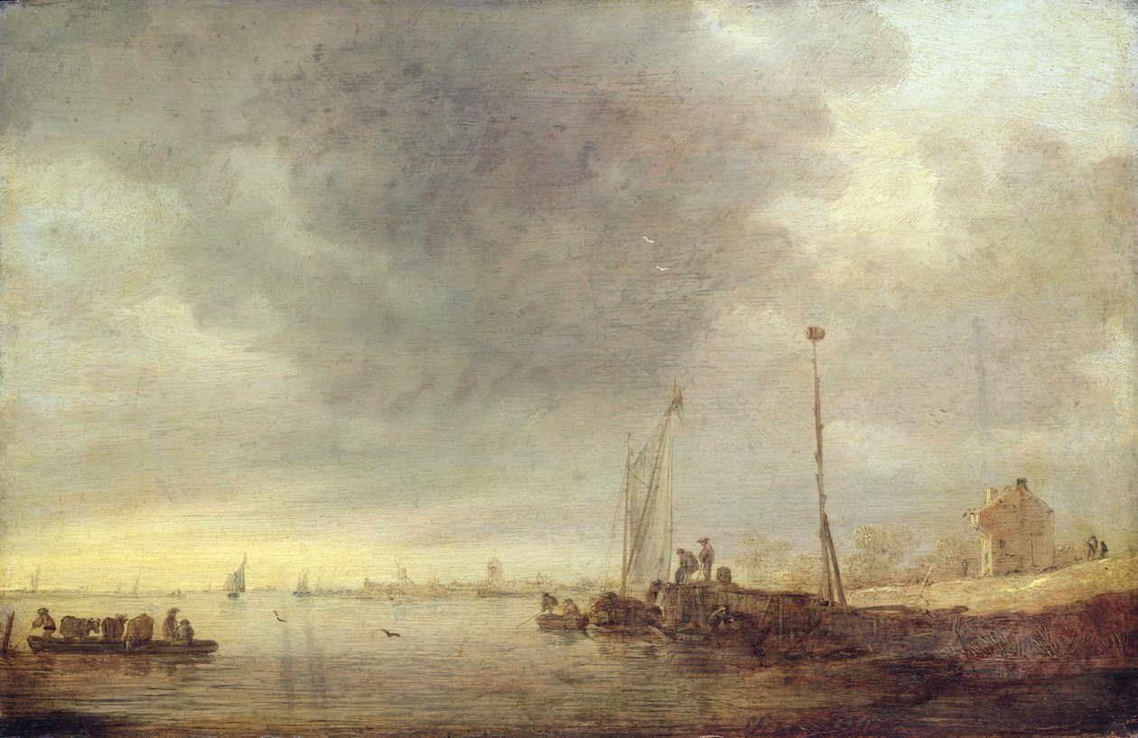 景观与河和渡轮，1646年 作者 扬·约瑟夫斯·范·高恩