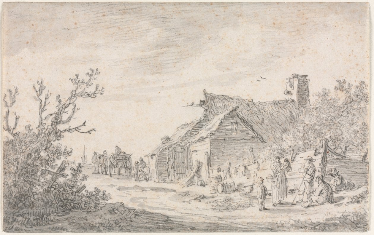 景观与小屋和人物，1653年。 作者 扬·约瑟夫斯·范·高恩