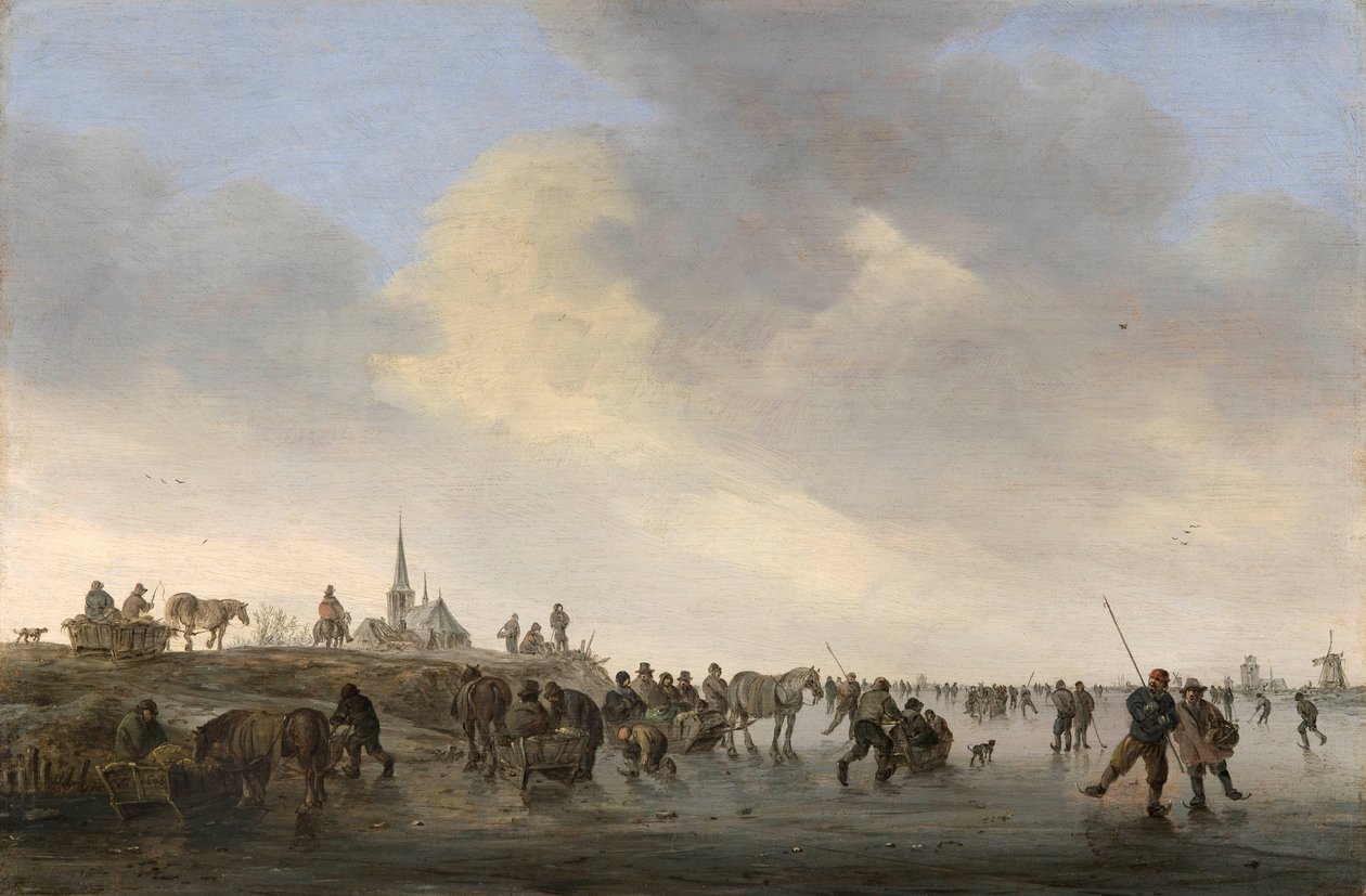 "在多德雷赫特附近的梅尔维德河上滑冰》 Jan Josefsz van Goyen（1596-1656）的绘画作品 作者 扬·约瑟夫斯·范·高恩