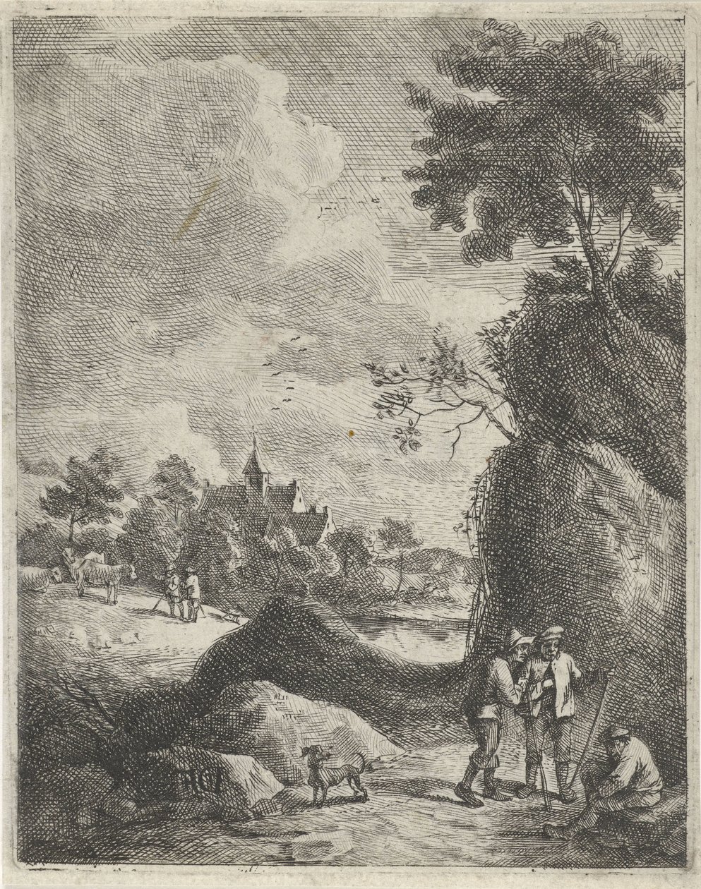 有旅行者和两个牧羊人的风景画 作者 扬·劳林·克拉夫特 (I)