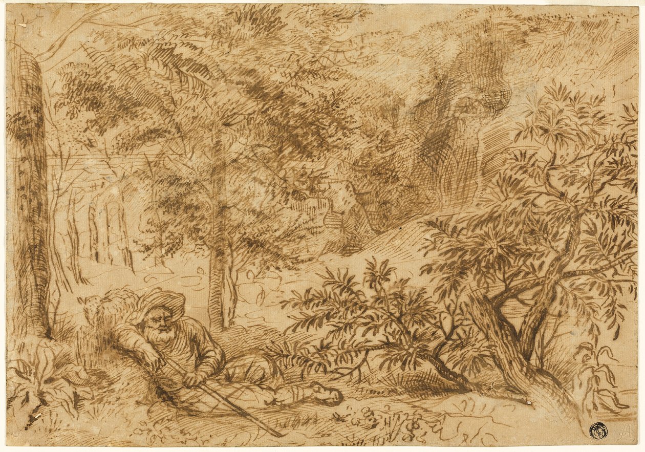 风景与树下熟睡的牧羊人 作者 扬·利文斯（Jan Lievens）