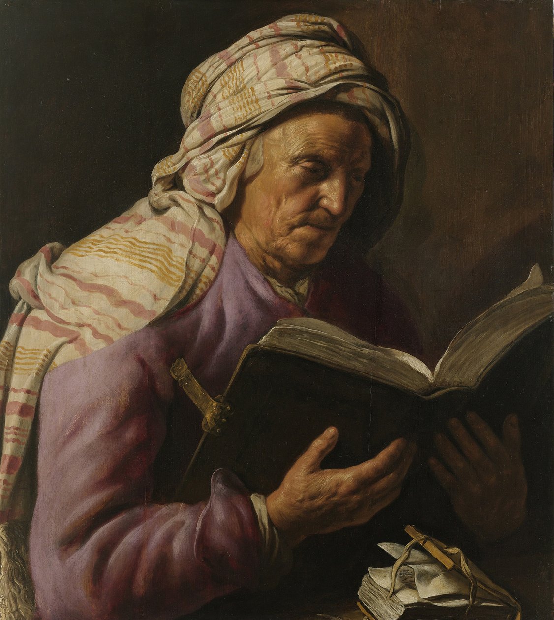 老妇读书，1626-1633年 作者 扬·利文斯（Jan Lievens）