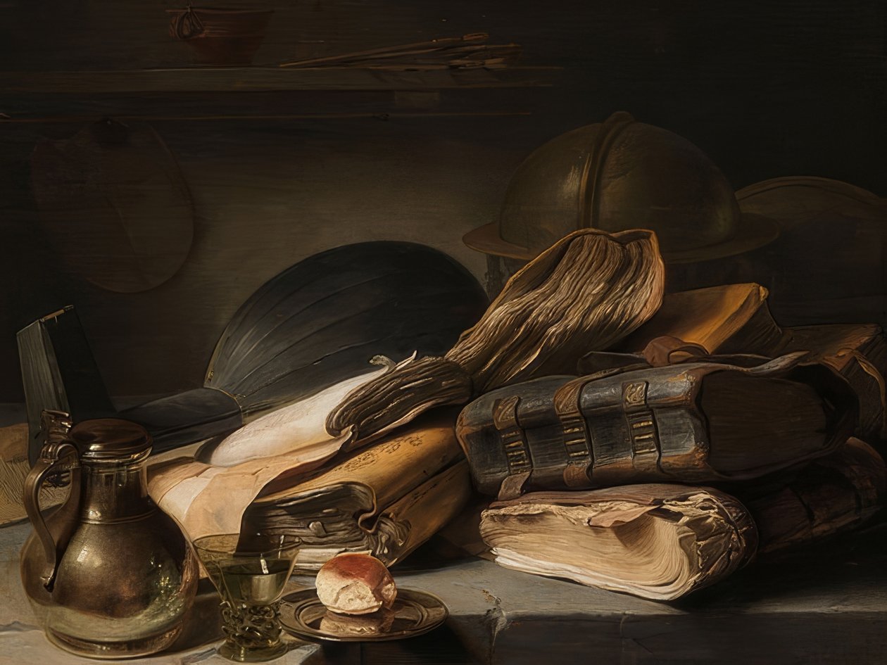 静物与书。约于1627-28年 作者 扬·利文斯（Jan Lievens）