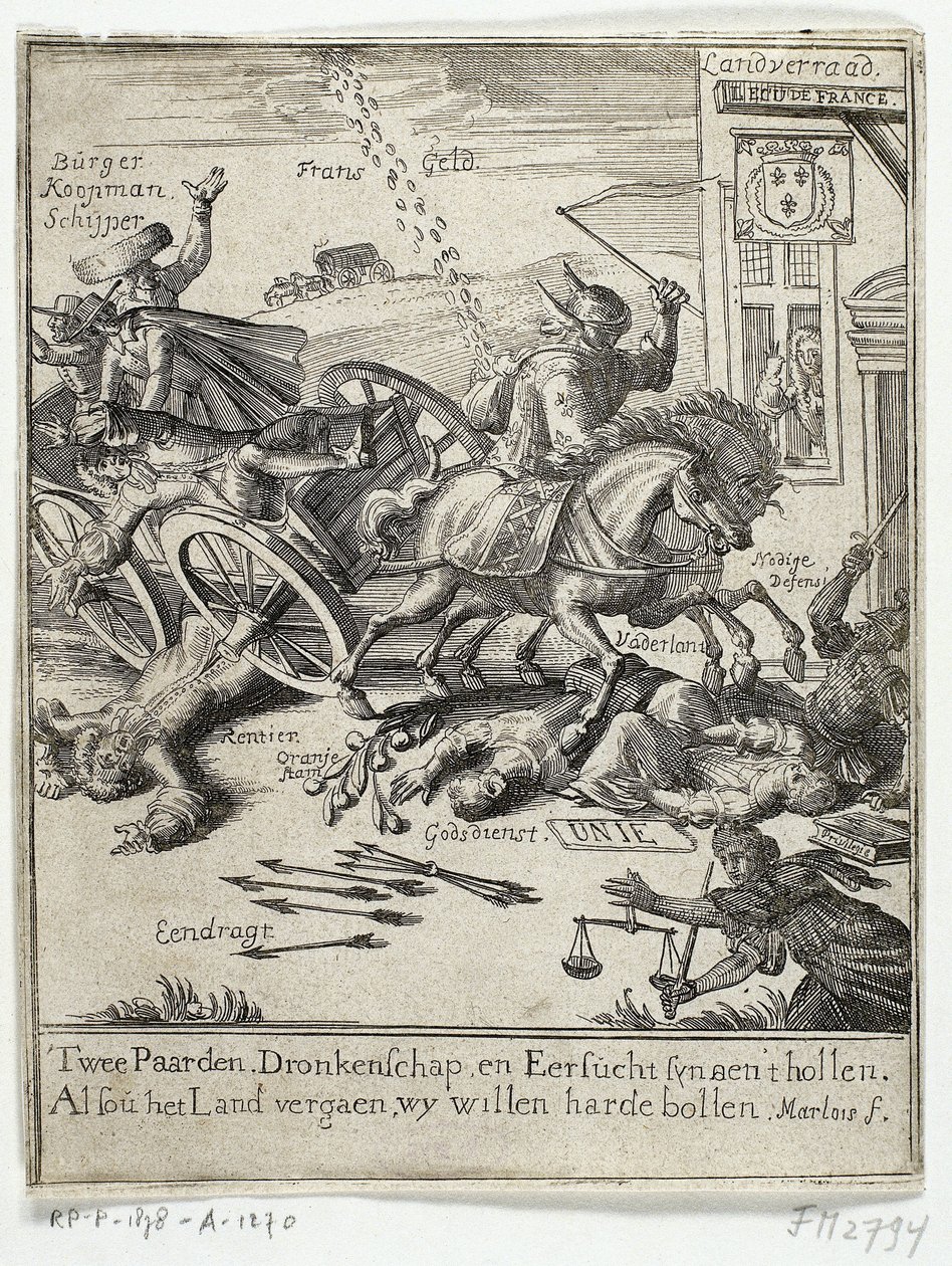 关于阿姆斯特丹所谓的法国思想的漫画，1690 年 作者 扬·马洛斯