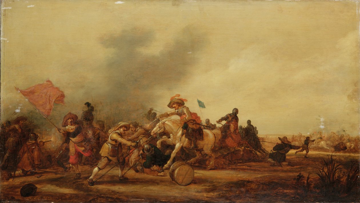 骑兵和步兵之间的交战，1634年 作者 扬·马岑·德·琼格