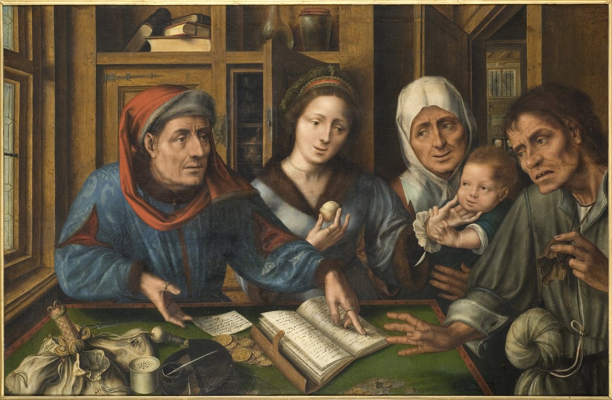 支付一角钱（税务员） - 什一奉献，作者：Massys (Matsys)，1 月（1510-1575 年）。 木头上的油 作者 扬·马西斯（Jan Massys）