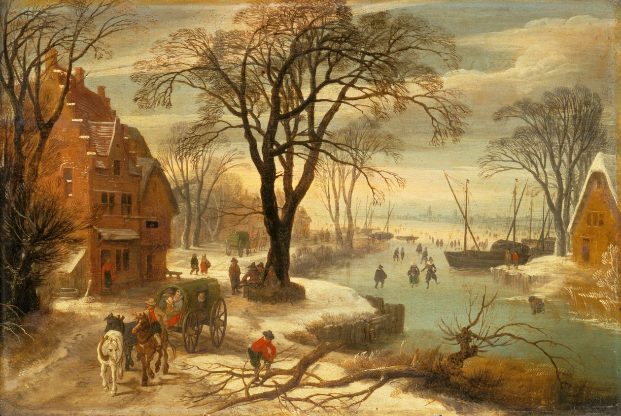 冰上乡民的冬日风景（油画） 作者 Jan 和 Momper Joos de Brueghel