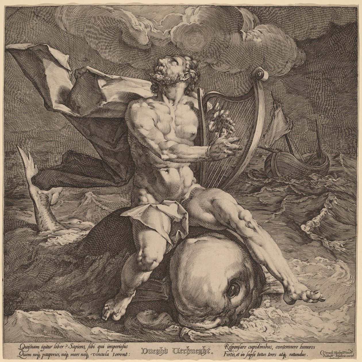 海豚上的阿里翁 作者 Jan Muller，在 Cornelis Cornelisz van Haarlem 之后