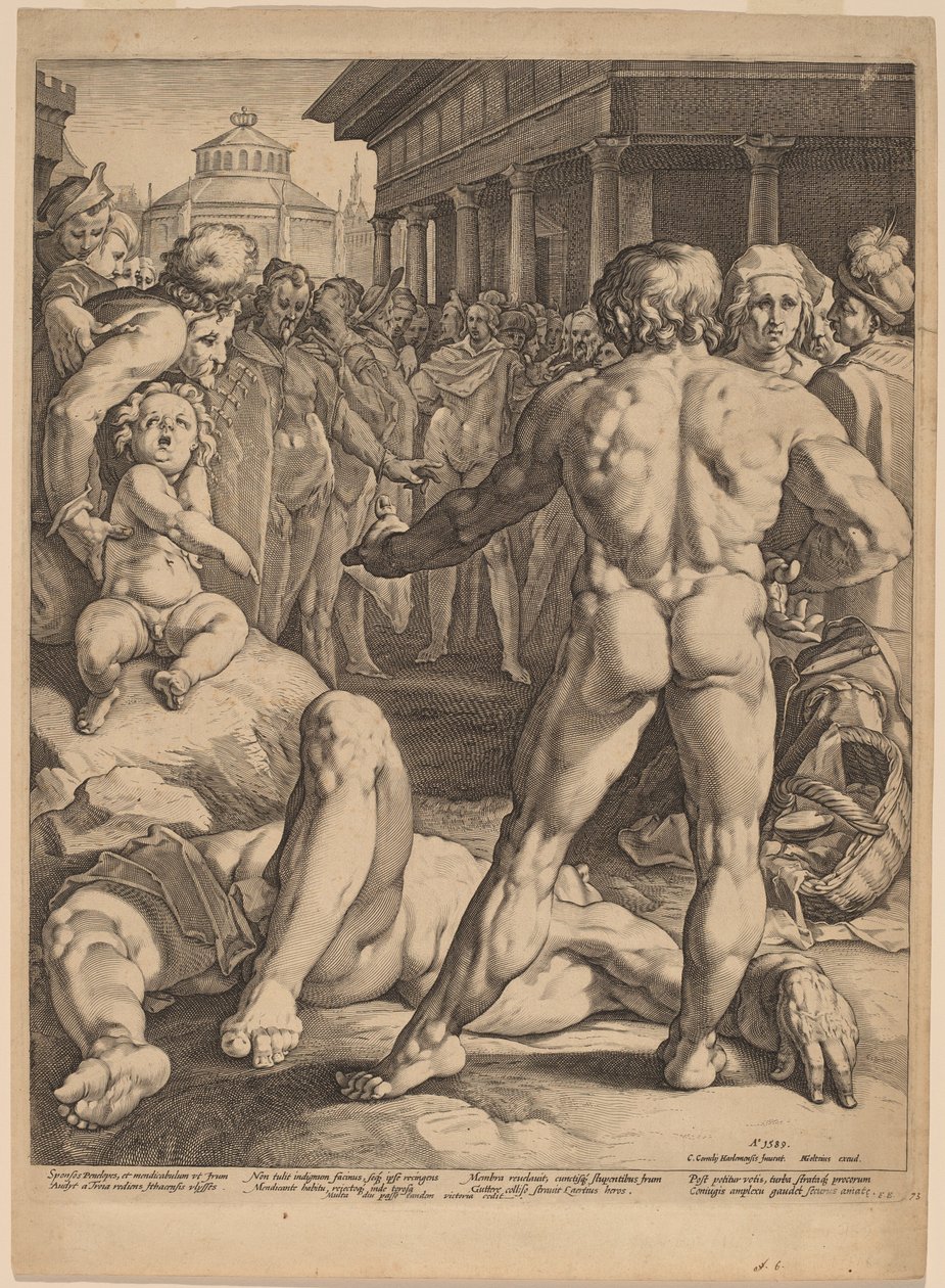 尤利西斯和伊鲁斯之间的斗争 作者 Jan Muller，在 Cornelis Cornelisz van Haarlem 之后