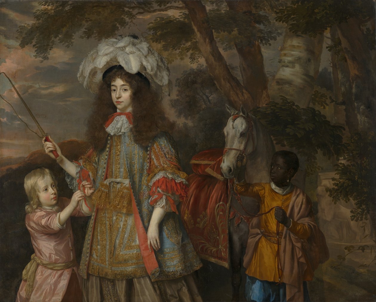 橙色玛利亚（1642-1688）的肖像，与亨德里克·范·朱利斯坦（1673年）和一位仆人，1665年 作者 Jan Mytens或Mijtens