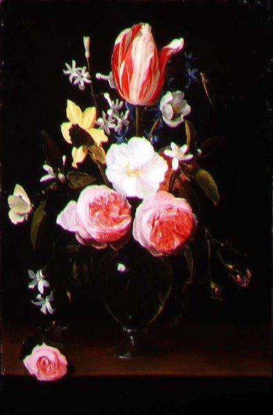 玻璃花瓶中的静物(板画) 作者 扬·菲利普·范·蒂伦