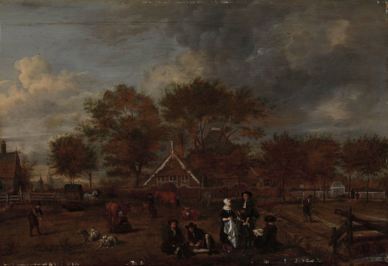 农场里有绅士农民和他的妻子以及画家在前景 作者 Jan Pietersz Opperdoes