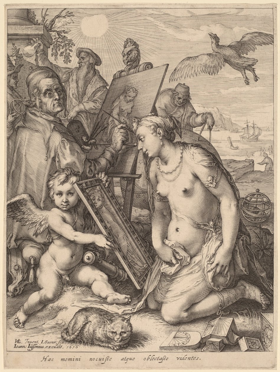 艺术家描绘裸女：视觉感知的寓言 作者 Jan Pietersz Saenredam，在 Hendrik Goltzius 之后