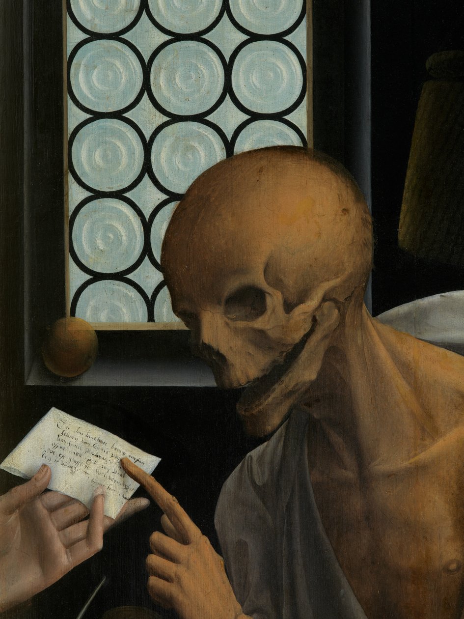 死亡与吝啬鬼》细部，约 1515-21 年（镶板油画） 作者 扬·普罗沃斯特