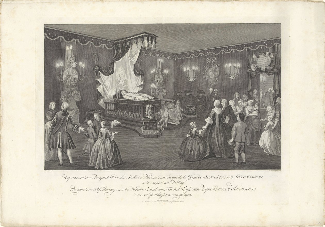 带威廉四世亲王巡游床的大厅，1751 年
Representation Perspective de la Salle de Parade（......）百乐门大厅透视图，其中威廉四世殿下躺在一张床上。殿下躺在一张床上（标题在实物上）
W 的阅兵床 作者 扬蓬特
