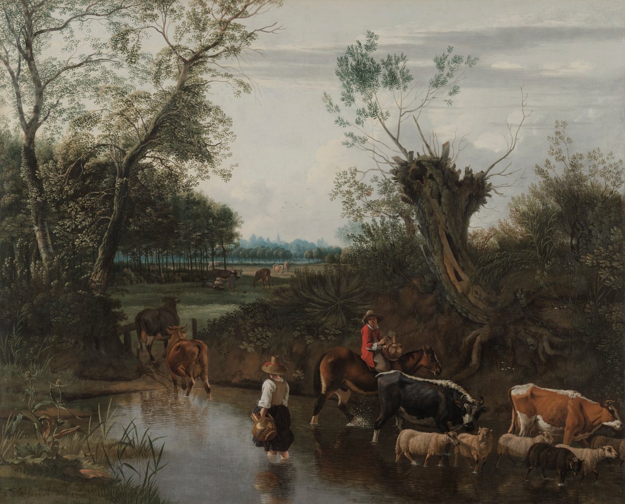 穿越河流的农民，c。 1670。 作者 扬·西伯雷兹（Jan Siberechts）