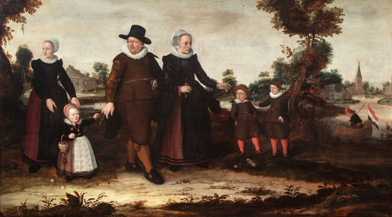 画家 Jan Siewertz Kolm、妻子 Fijtge Lindemans、子女 Anna Jansdr.、Siewert Jansz.、Hans Jansz.和一名女仆的集体肖像 作者 