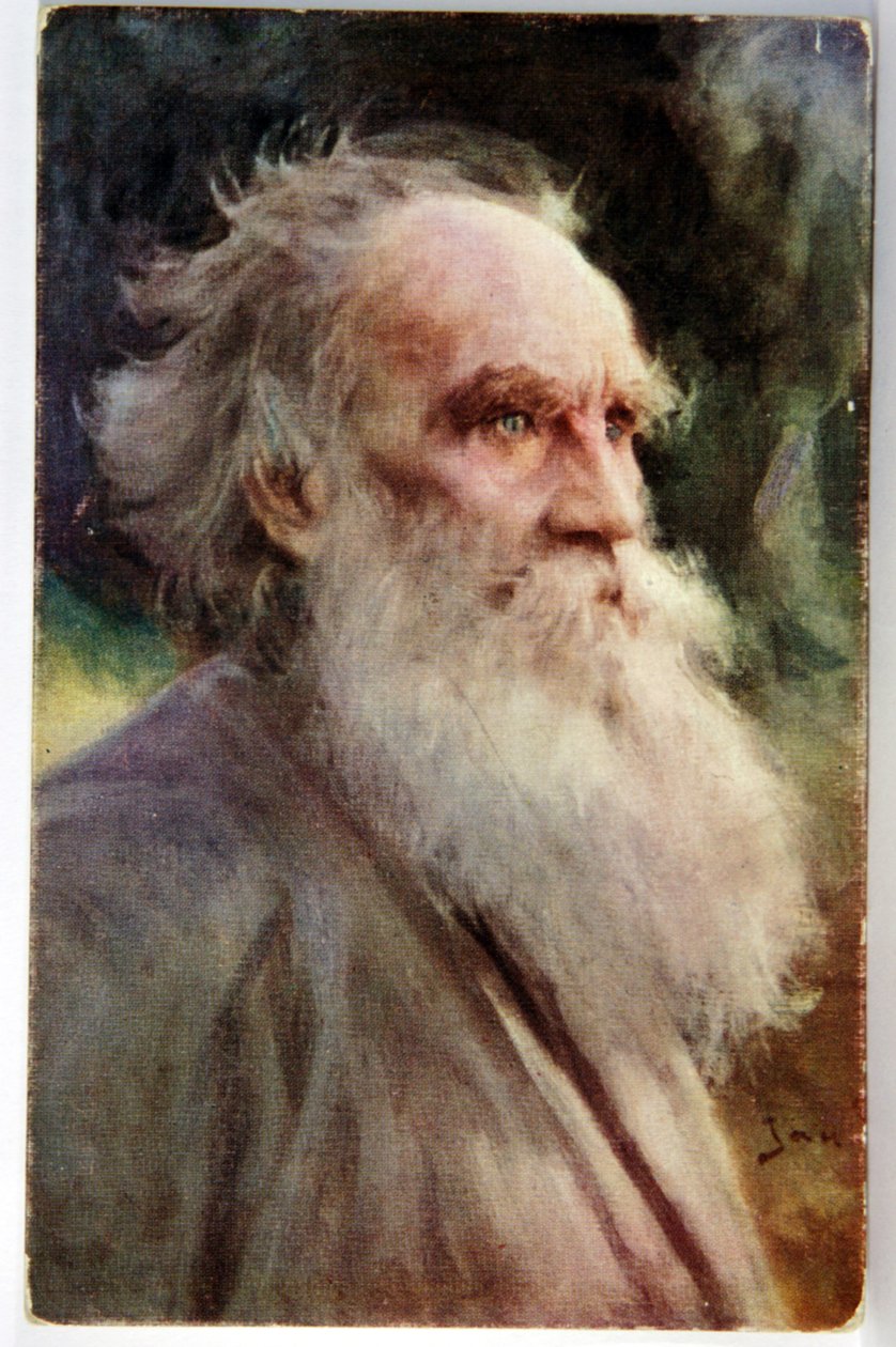 文学。 俄罗斯作家列夫·托尔斯泰。 Jan Styka 的明信片，法国，c.1910（明信片） 作者 简·斯蒂卡