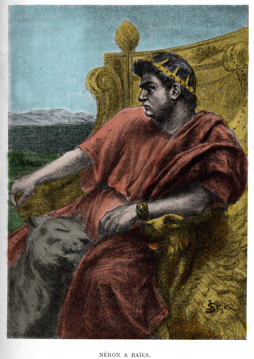 JAN STYKA (1858-1925) 为 Henryk Sienkiewicz 的小说“Quo Vadis”绘制的 Neron a Baises (Nerone) 插图。 作者 简·斯蒂卡