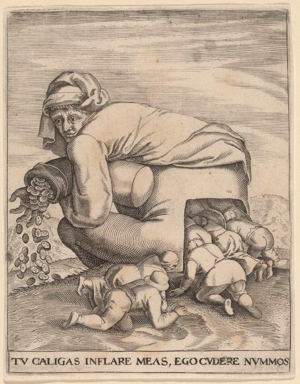 拿着钱袋的人和他的谄媚者 作者 Jan Theodor de Bry 以老彼得·勃鲁盖尔为原型
