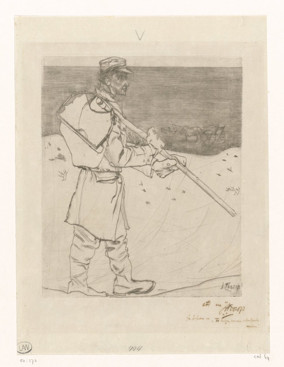 Katwijk aan Zee 海滩上拿着网的贝壳渔民 贝壳渔夫（原名） 作者 Jan Toorop（艺术家签名）