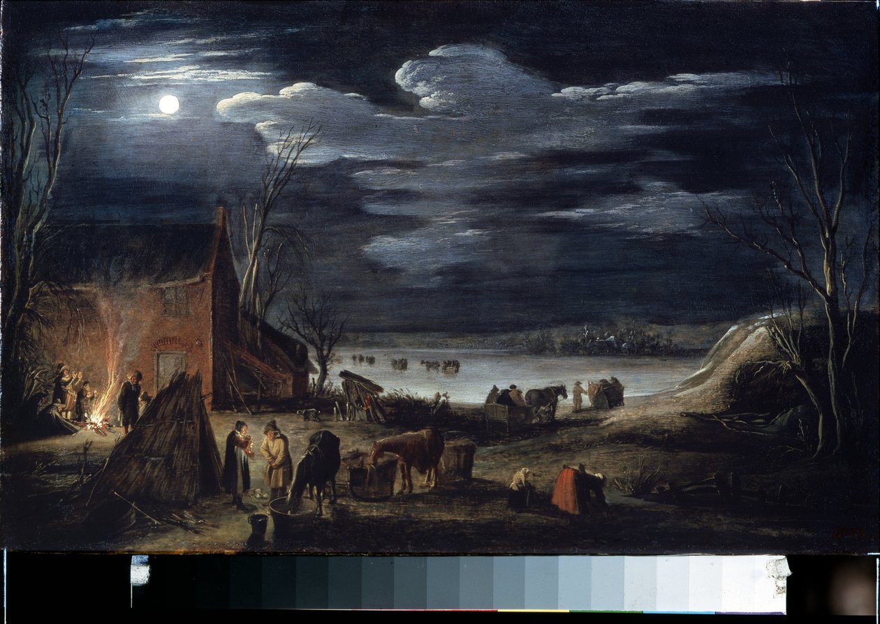 冬天绘画作者 Jan II van de Velde（1593-1641 年）。木板油画，30 x 44.5 厘米。 佛兰德艺术，巴洛克艺术。圣彼得堡冬宫博物馆。 作者 扬·凡·德·维尔德