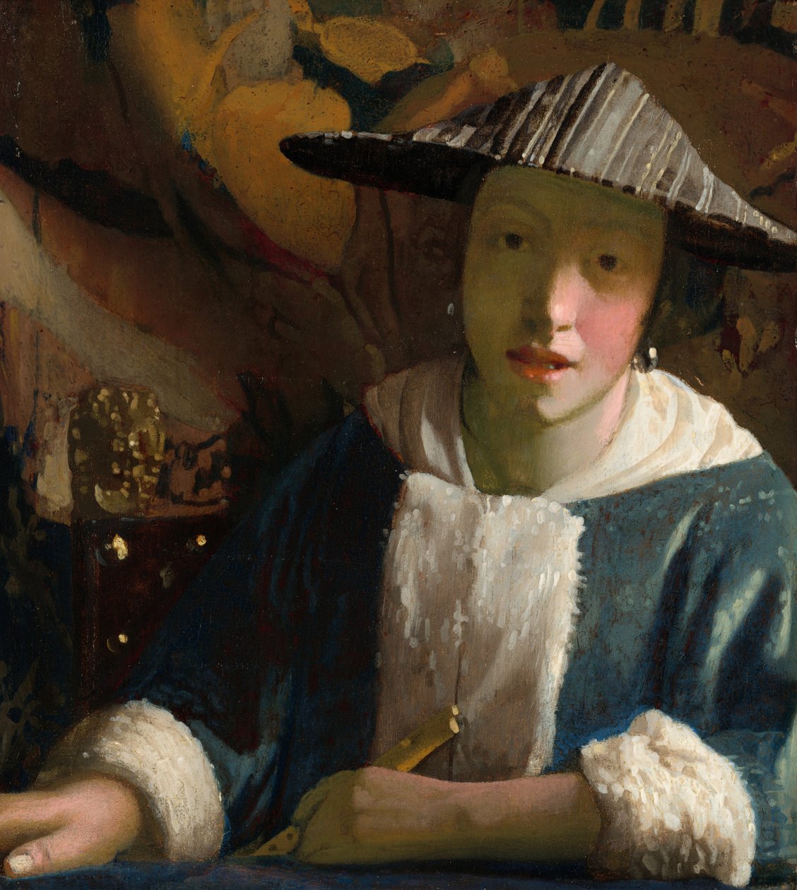 拿着长笛的女孩，大概是1665-1675年。 作者 约翰·维米尔