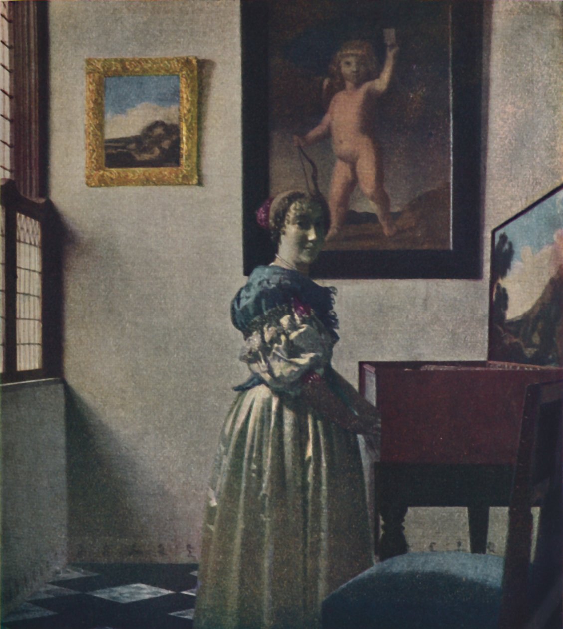 一位站在处女时代的女士，c1670-1672，c1950。 作者 扬·维米尔·范·代尔夫特